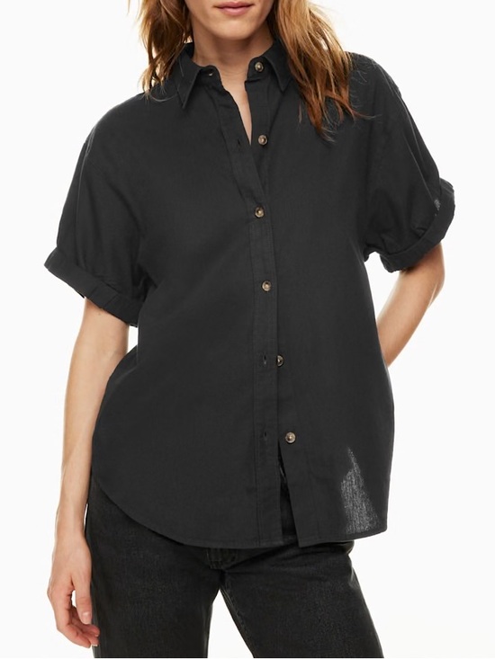 Denim Forum Tops - Aritzia Denim Forum the Jane shirt S black short sleeve button up timeless
